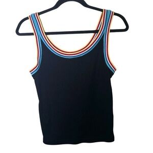 Derek Heart Black Colorful Trim Ribbed Crop Tank Top Large